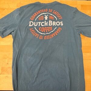 Dutch Bros XL Shirt Blue w/Red & White Graphics “Guaranteed To Satisfy”